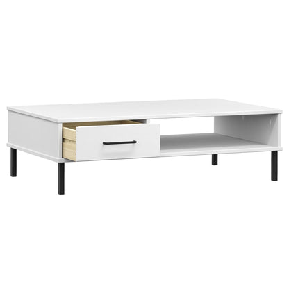 vidaXL Coffee Table with Metal Legs White Solid Wood Pine "OSLO