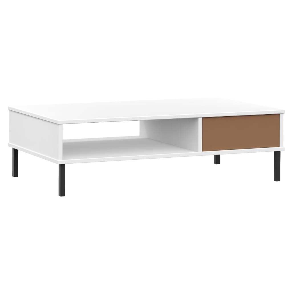 vidaXL Coffee Table with Metal Legs White Solid Wood Pine "OSLO