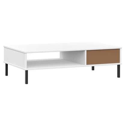 vidaXL Coffee Table with Metal Legs White Solid Wood Pine "OSLO
