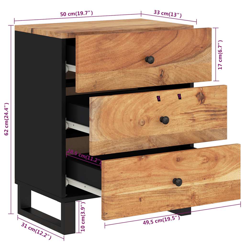 vidaXL Bedside Cabinet 50x33x62 cm Solid Wood Acacia&Engineered Wood