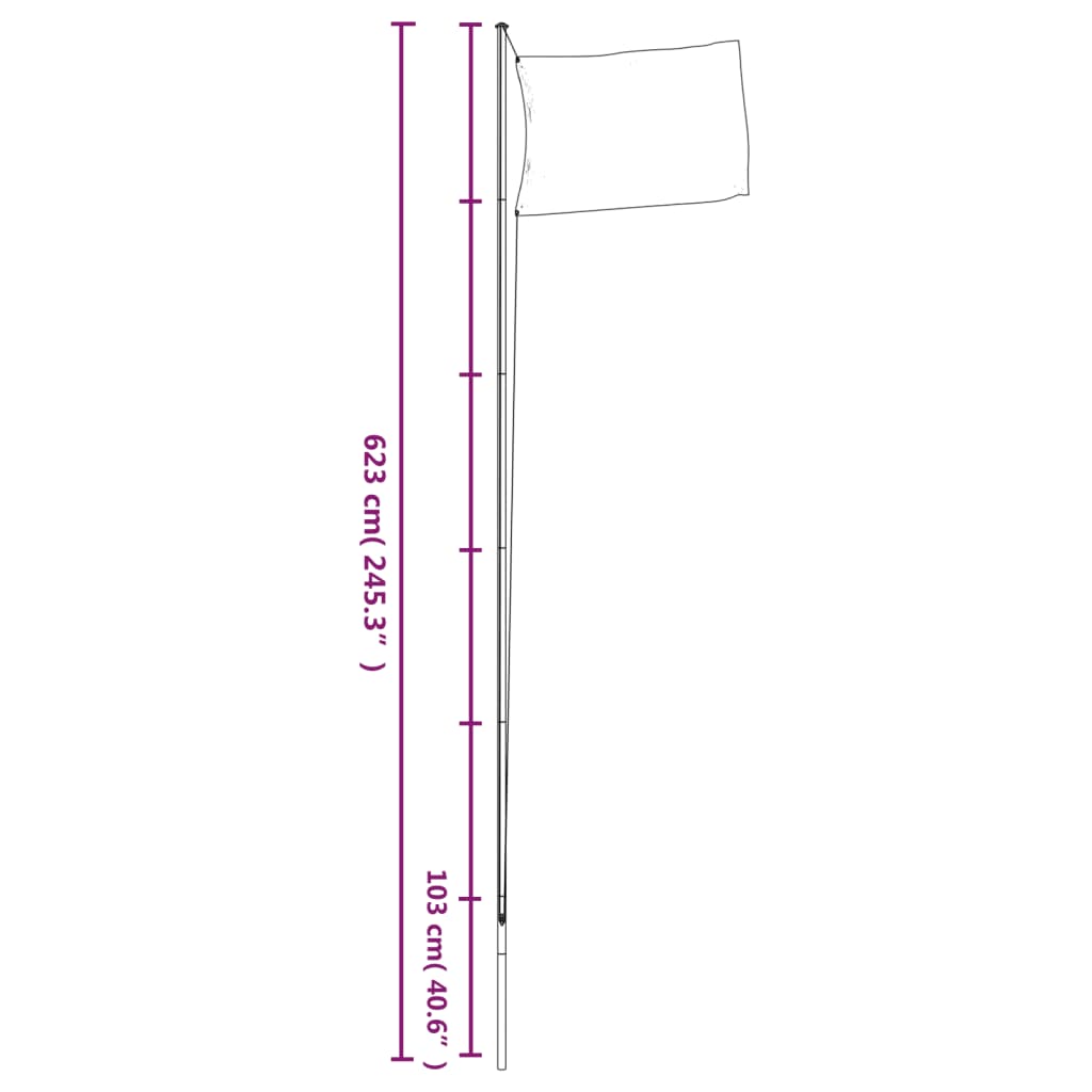 vidaXL Sectional Flagpole Silver 6.23 m Aluminium