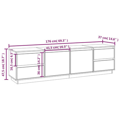vidaXL TV Cabinet White 176x37x47.5 cm Solid Wood Pine