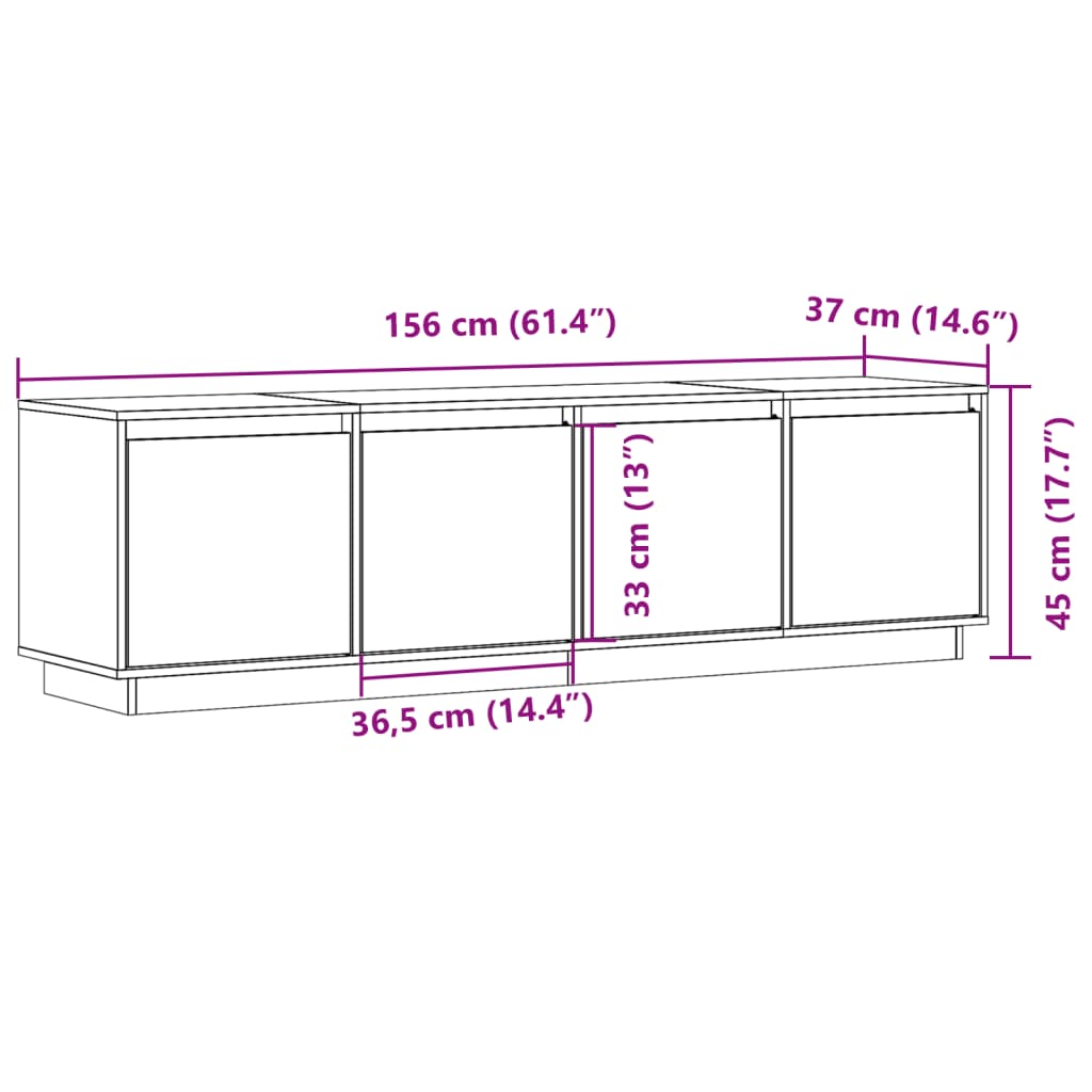 vidaXL TV Cabinet White 156x37x45 cm Solid Wood Pine