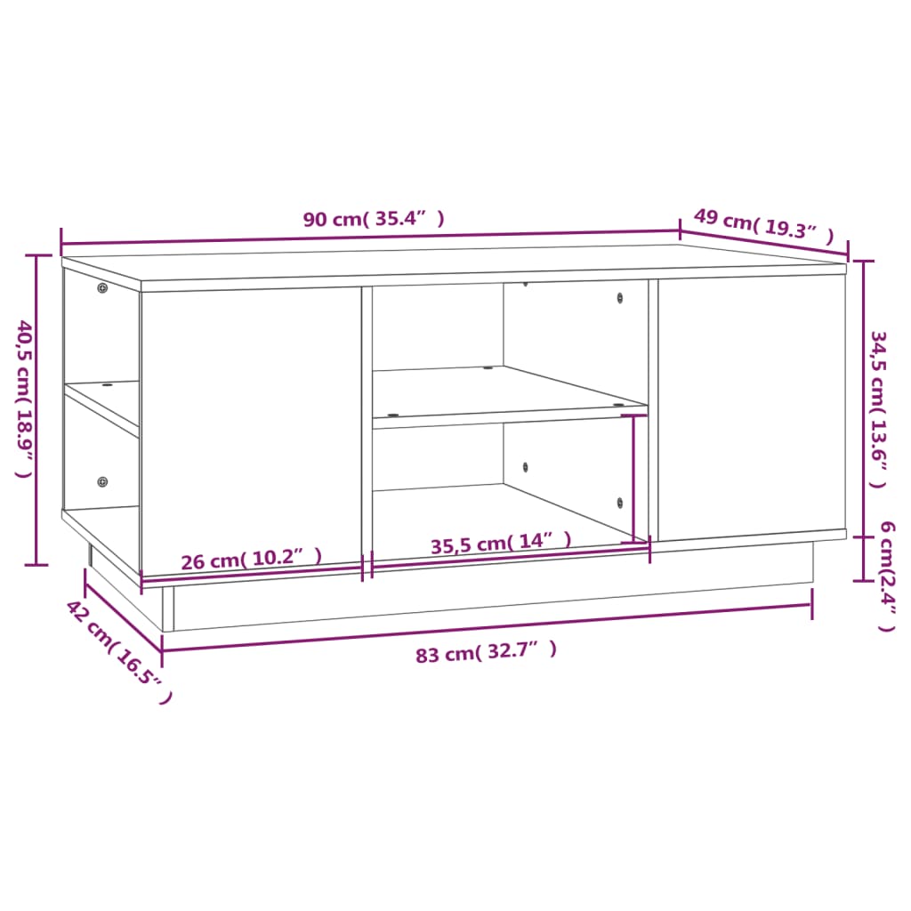 vidaXL Coffee Table Grey 90x49x40.5 cm Solid Wood Pine