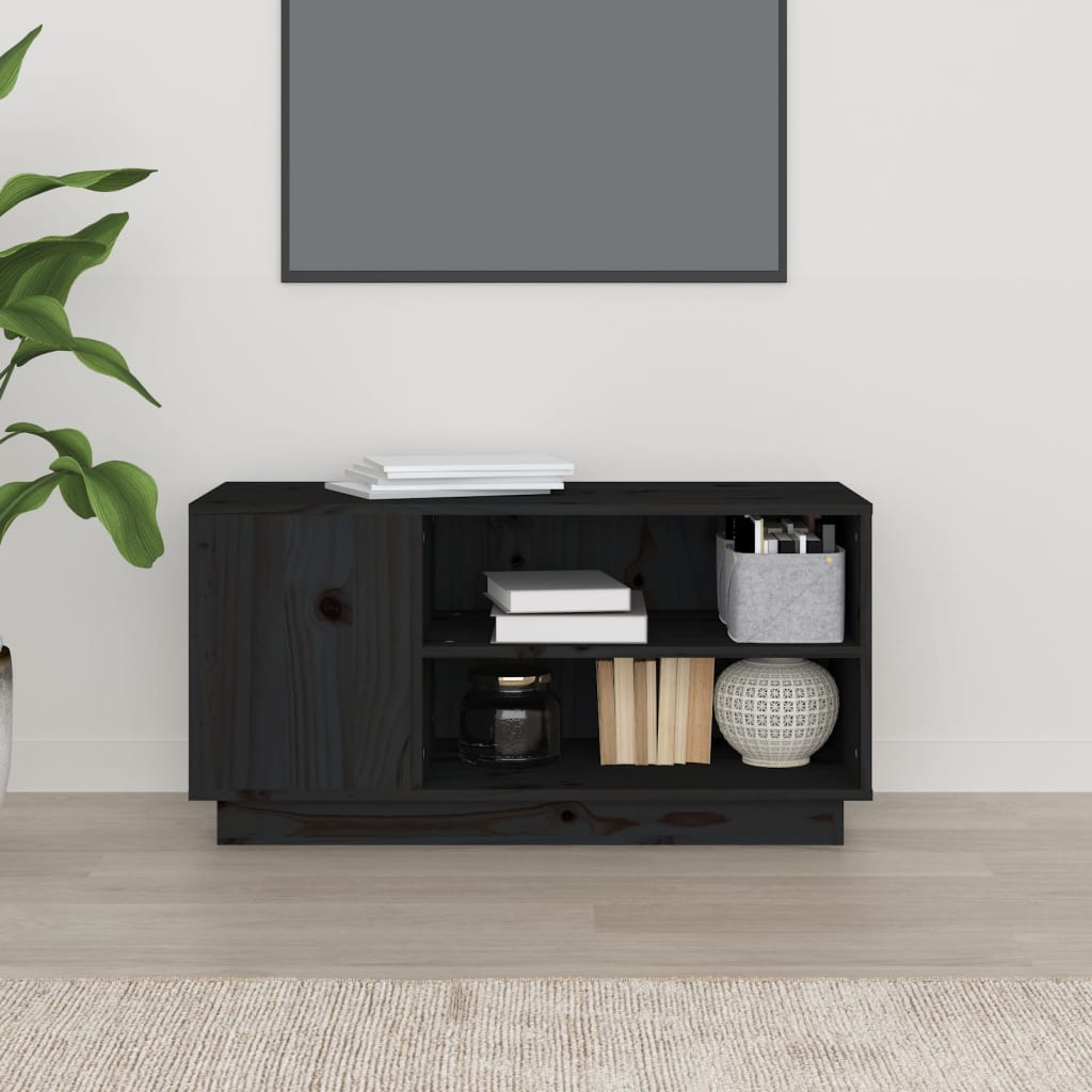 vidaXL TV Cabinet Black 80x35x40.5 cm Solid Wood Pine