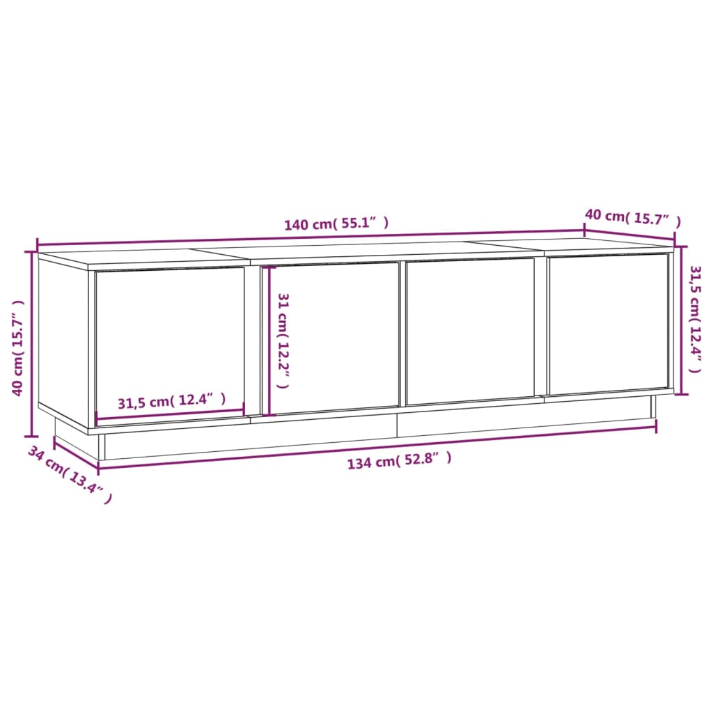 vidaXL TV Cabinet White 140x40x40 cm Solid Wood Pine