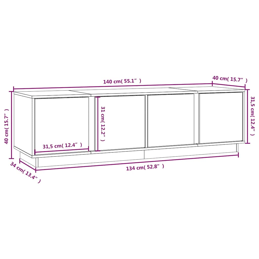 vidaXL TV Cabinet White 140x40x40 cm Solid Wood Pine
