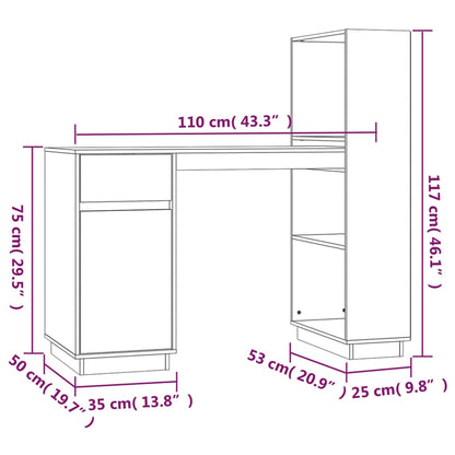 vidaXL Desk White 110x53x117 cm Solid Wood Pine