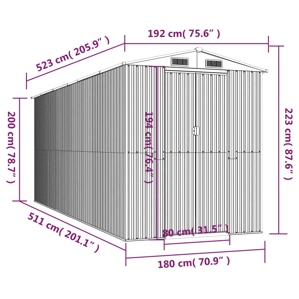 vidaXL Garden Shed Green 192x523x223 cm Galvanised Steel