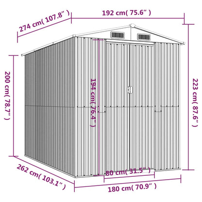 vidaXL Garden Shed Light Grey 192x274x223 cm Galvanised Steel