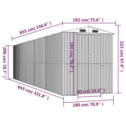 vidaXL Garden Shed Light Grey 192x855x223 cm Galvanised Steel