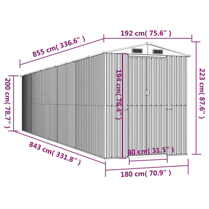 vidaXL Garden Shed Anthracite 192x855x223 cm Galvanised Steel