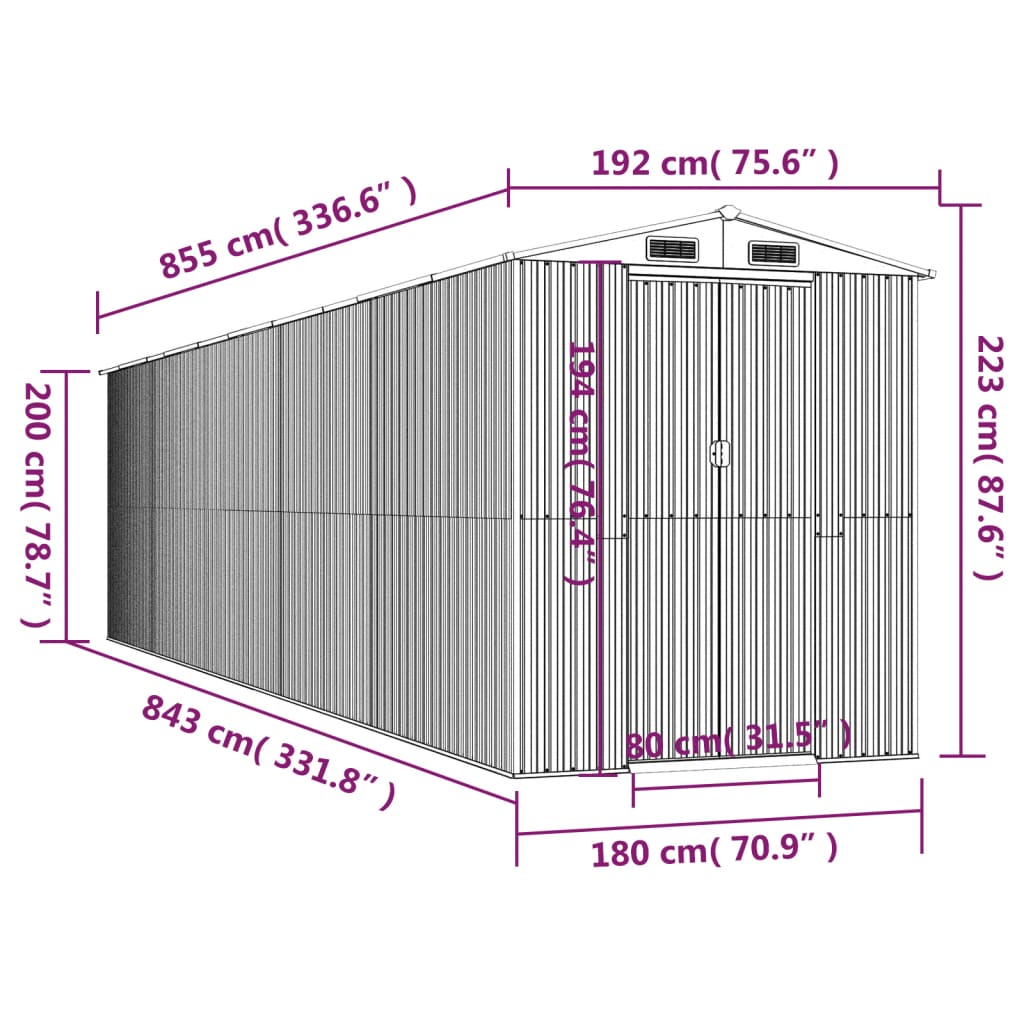 vidaXL Garden Shed Dark Brown 192x855x223 cm Galvanised Steel