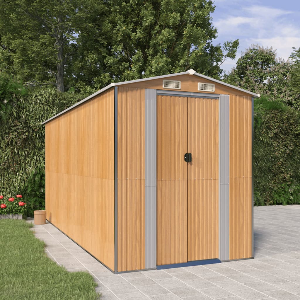 vidaXL Garden Shed Light Brown 192x440x223 cm Galvanised Steel