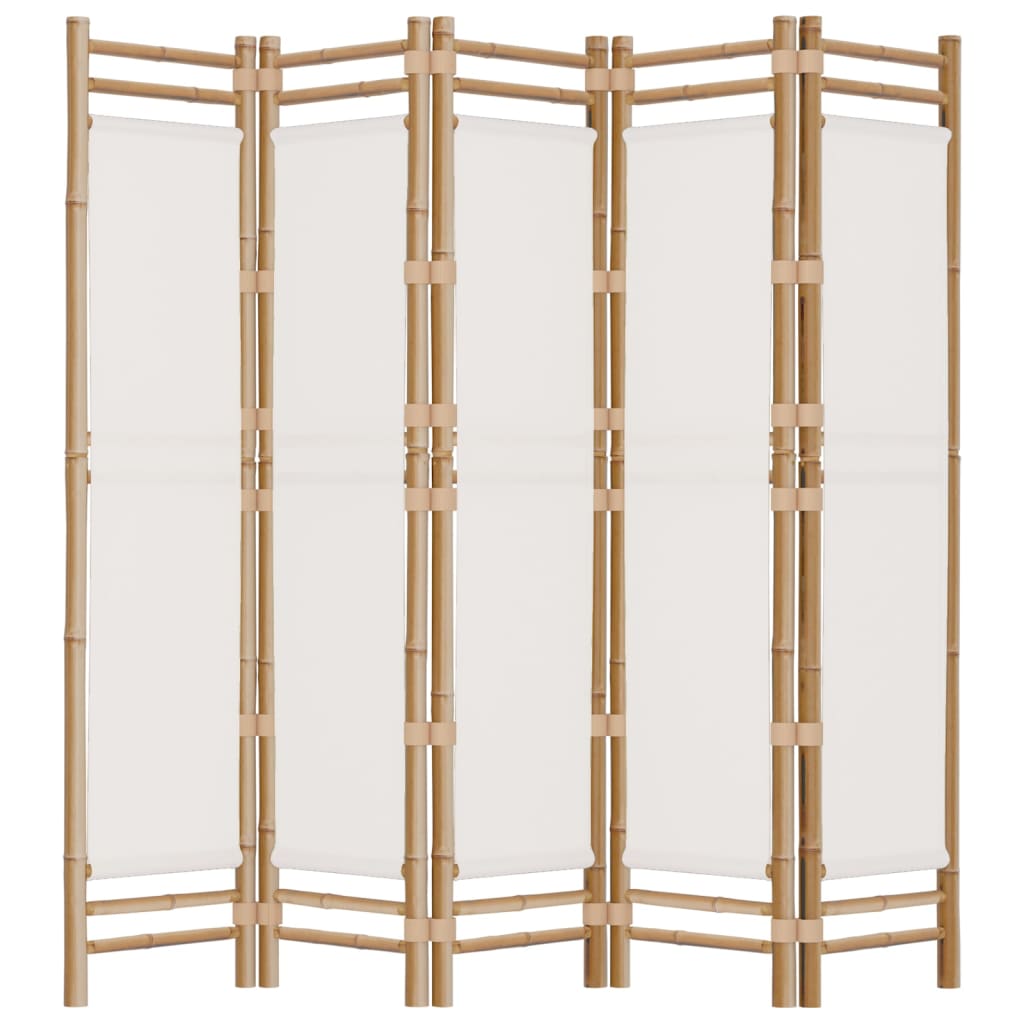 vidaXL Folding 5-Panel Room Divider 200 cm Bamboo and Canvas