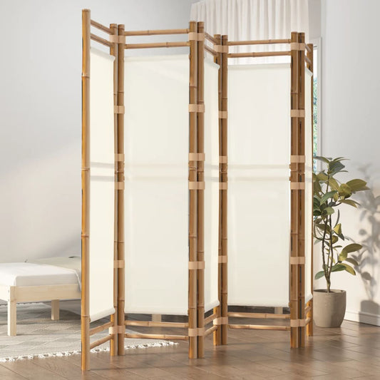 vidaXL Folding 5-Panel Room Divider 200 cm Bamboo and Canvas