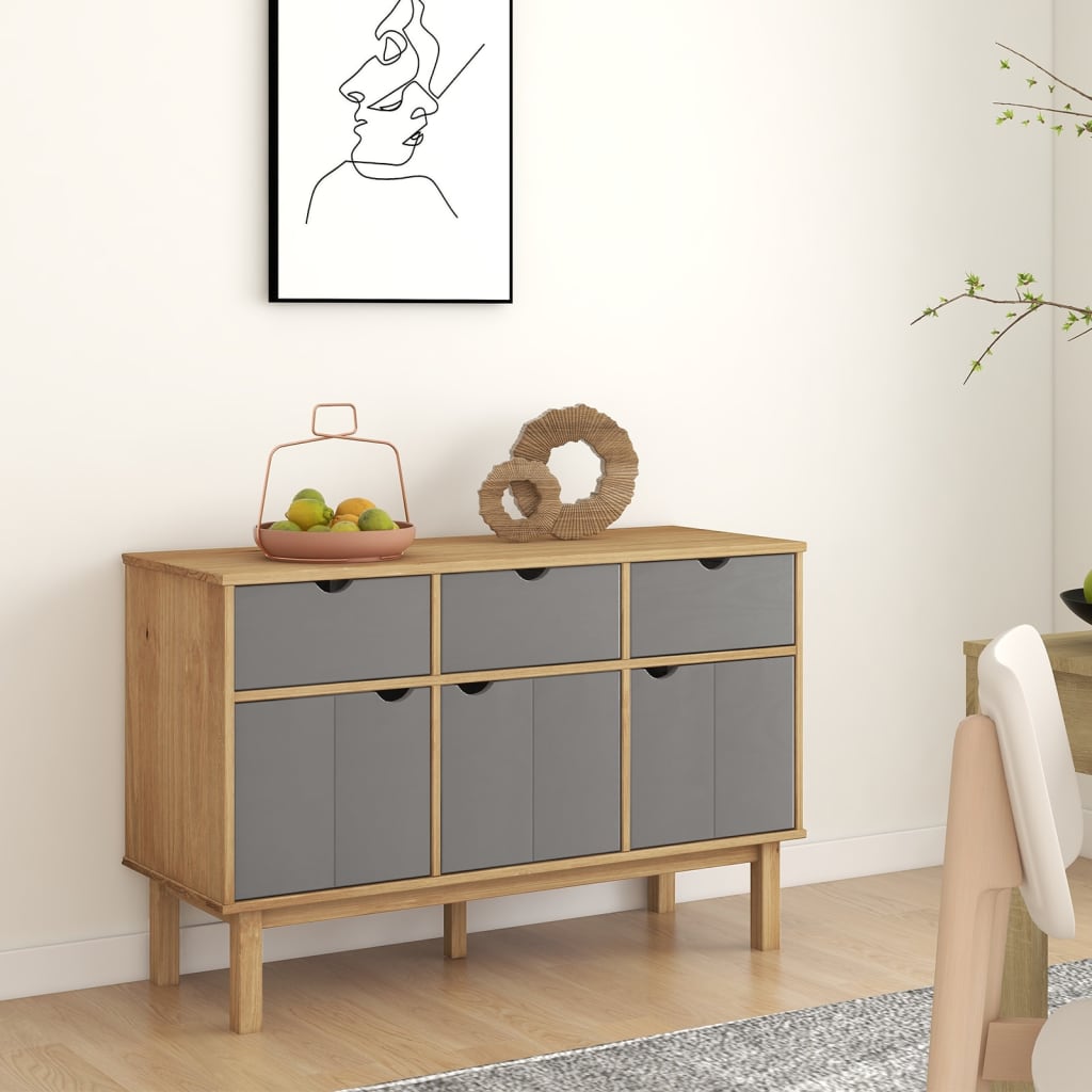 vidaXL Sideboard "OTTA" Brown and Grey 114x43x73,5 cm Solid Wood Pine