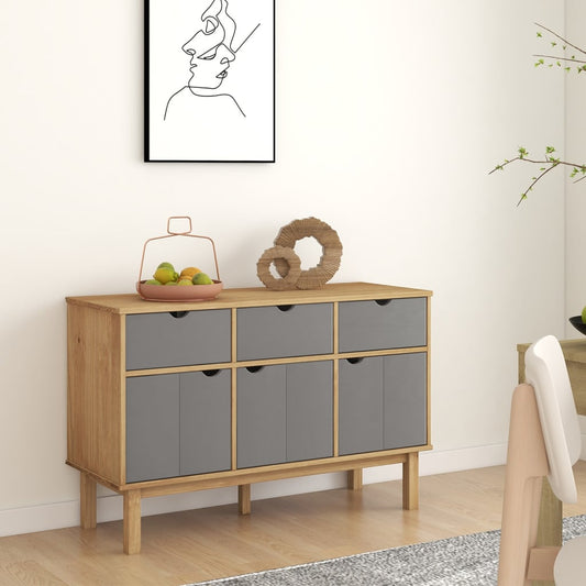 vidaXL Sideboard "OTTA" Brown and Grey 114x43x73,5 cm Solid Wood Pine