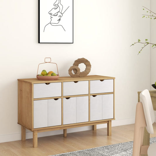 vidaXL Sideboard "OTTA" Brown and White 114x43x73,5 cm Solid Wood Pine