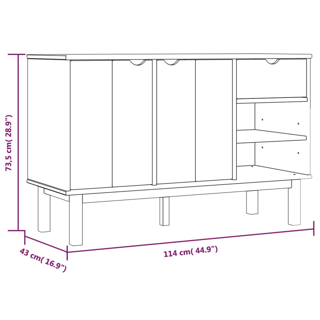 vidaXL Sideboard OTTA Brown and White 114x43x73.5 cm Solid Wood Pine