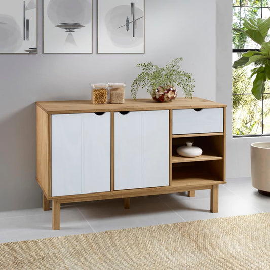 vidaXL Sideboard OTTA Brown and White 114x43x73.5 cm Solid Wood Pine