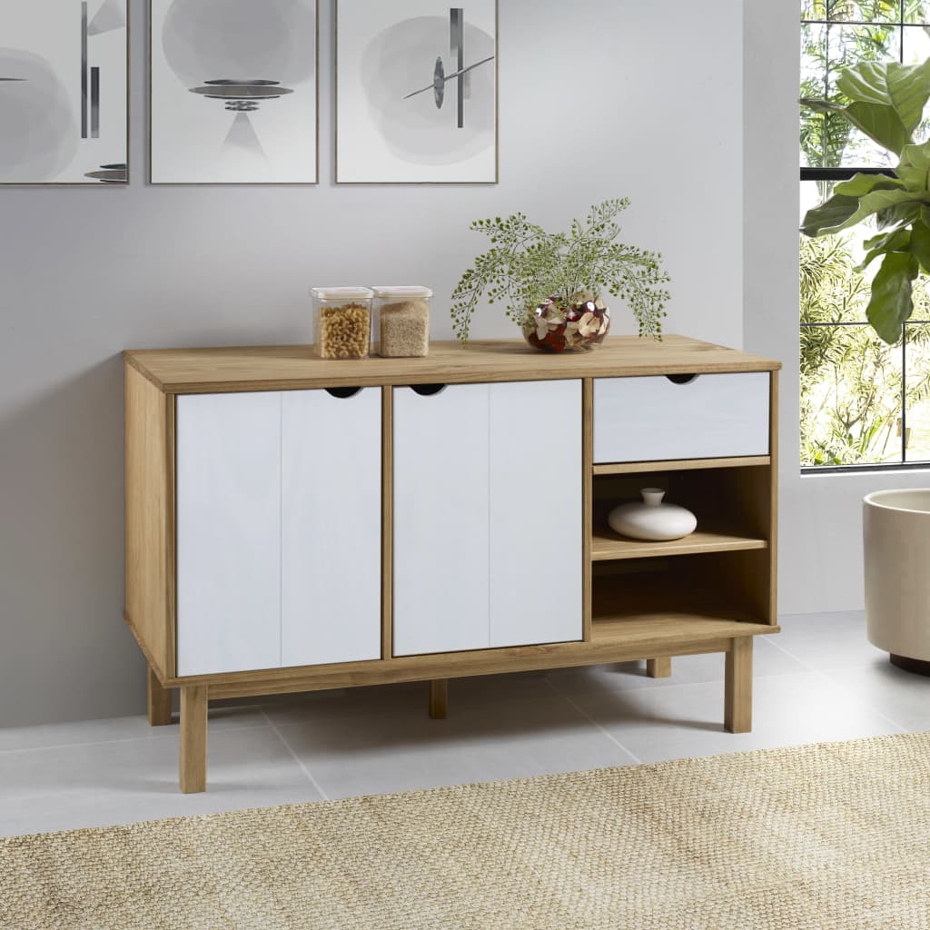 vidaXL Sideboard "OTTA" Brown and White 114x43x73,5 cm Solid Wood Pine