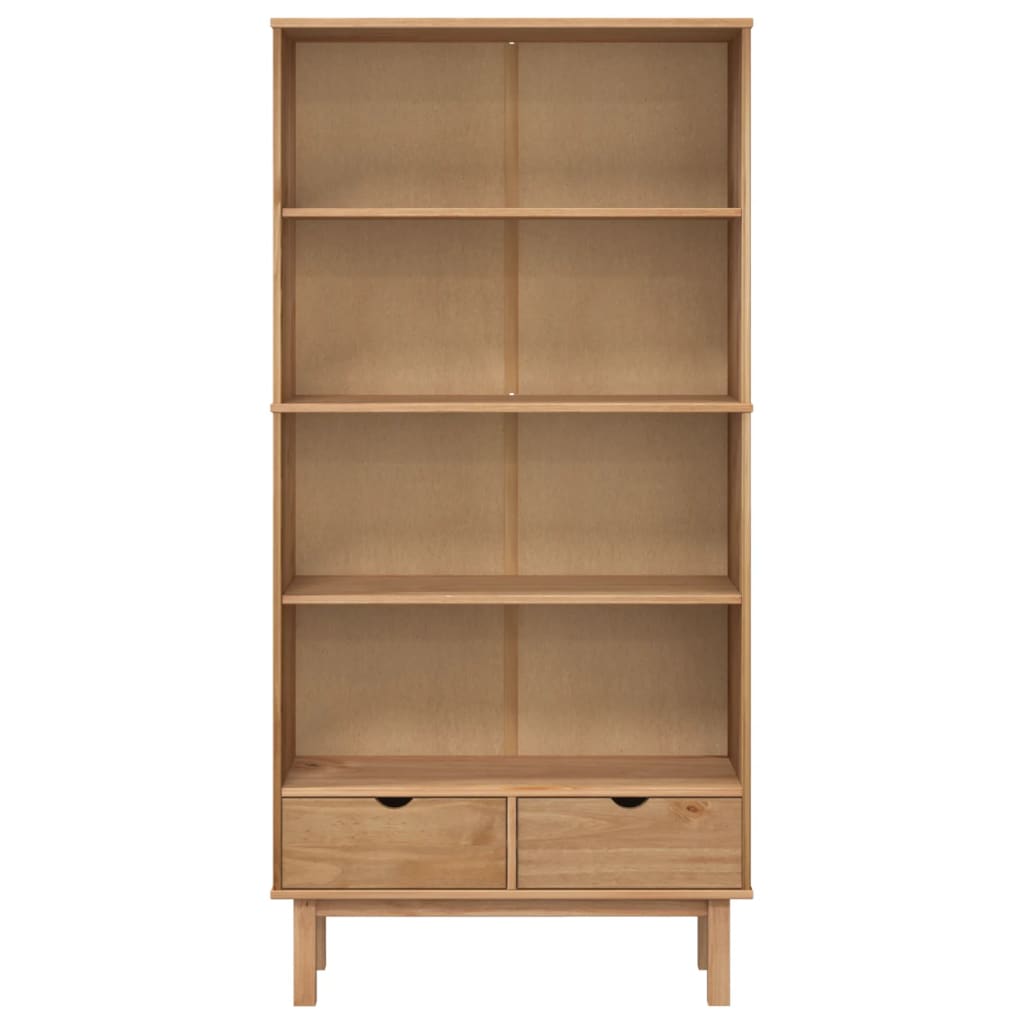 vidaXL Bookcase "OTTA" with 2 Drawers Brown Solid Wood Pine