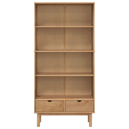 vidaXL Bookcase "OTTA" with 2 Drawers Brown Solid Wood Pine