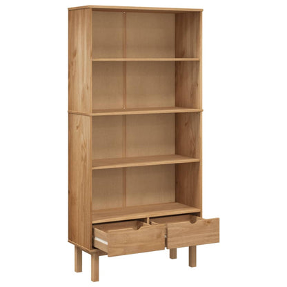 vidaXL Bookcase "OTTA" with 2 Drawers Brown Solid Wood Pine