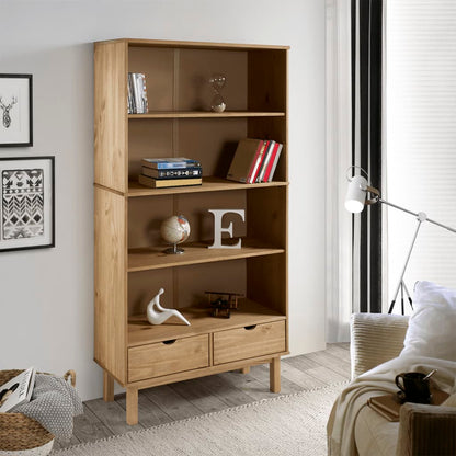 vidaXL Bookcase "OTTA" with 2 Drawers Brown Solid Wood Pine
