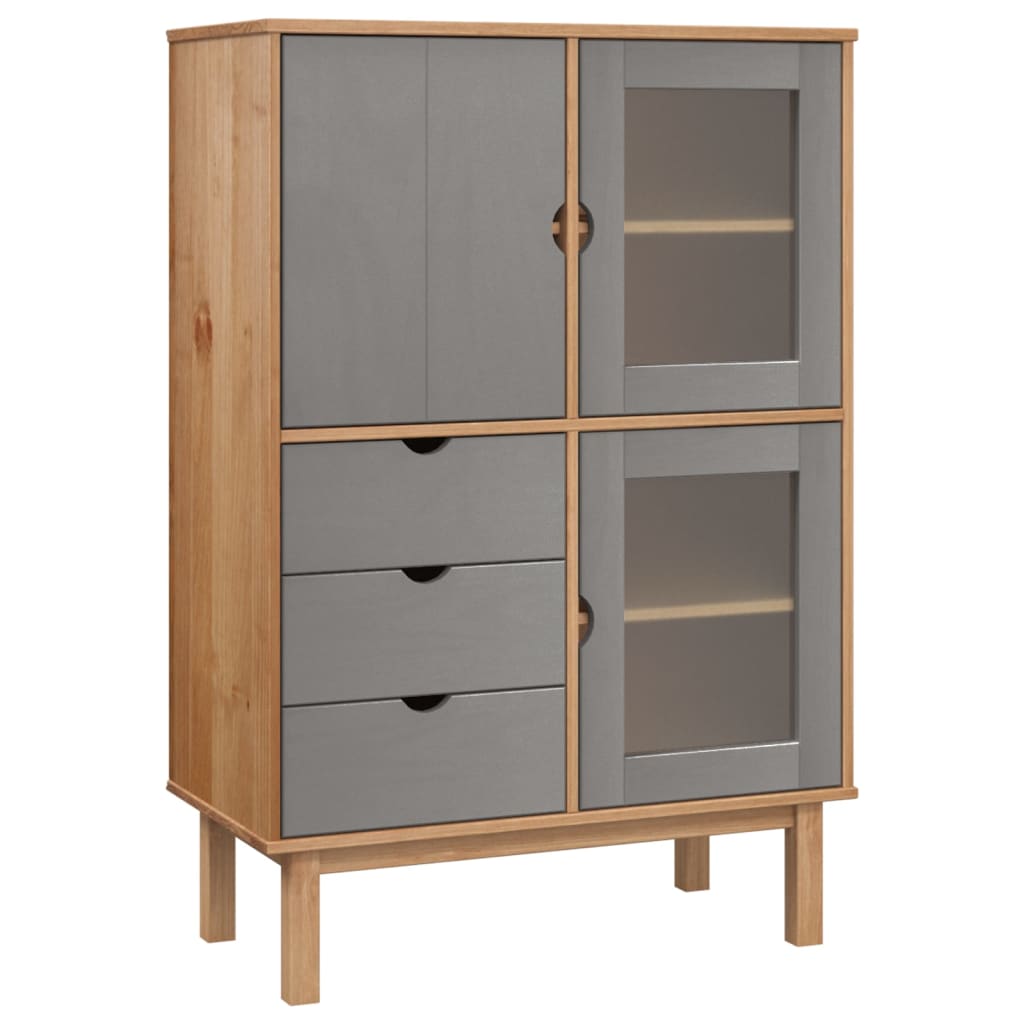 vidaXL Highboard "OTTA" Brown and Grey 85x43x125 cm Solid Wood Pine