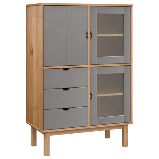 vidaXL Highboard "OTTA" Brown and Grey 85x43x125 cm Solid Wood Pine