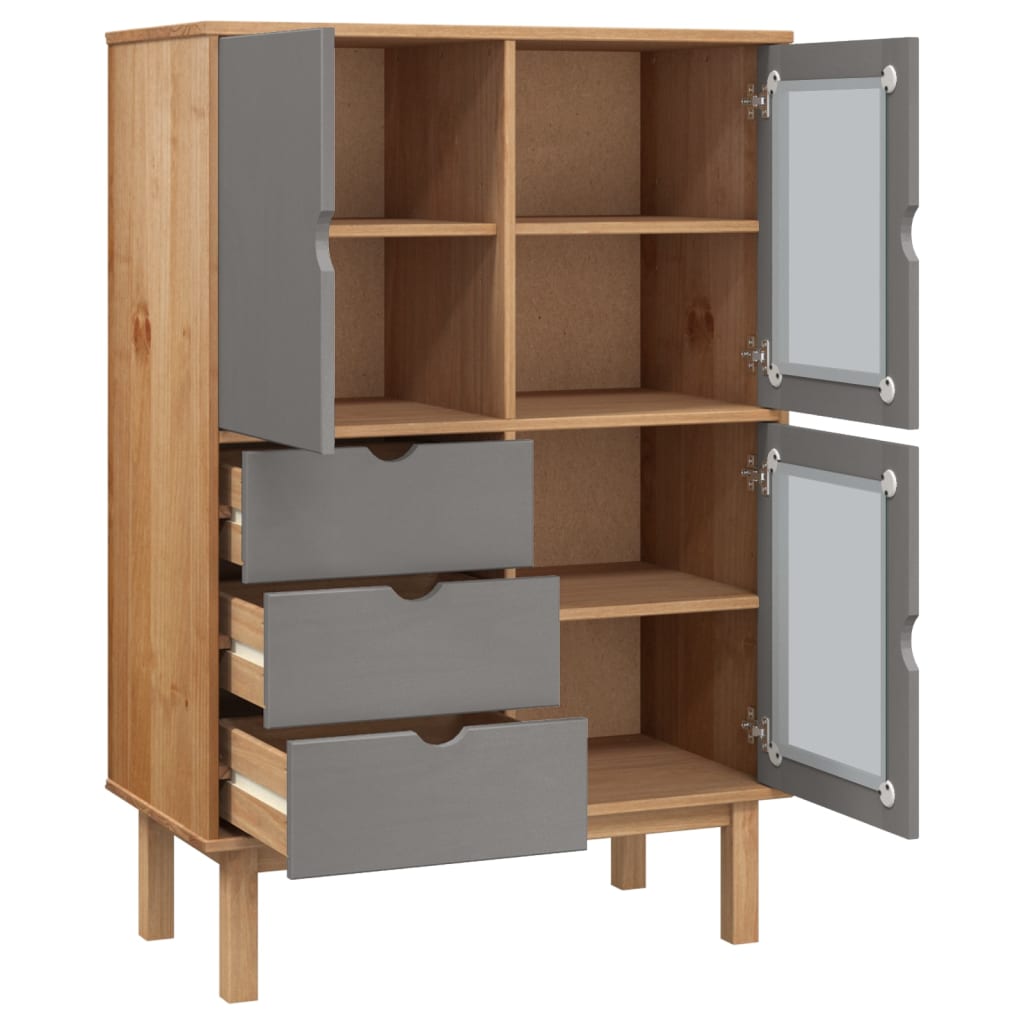 vidaXL Highboard "OTTA" Brown and Grey 85x43x125 cm Solid Wood Pine