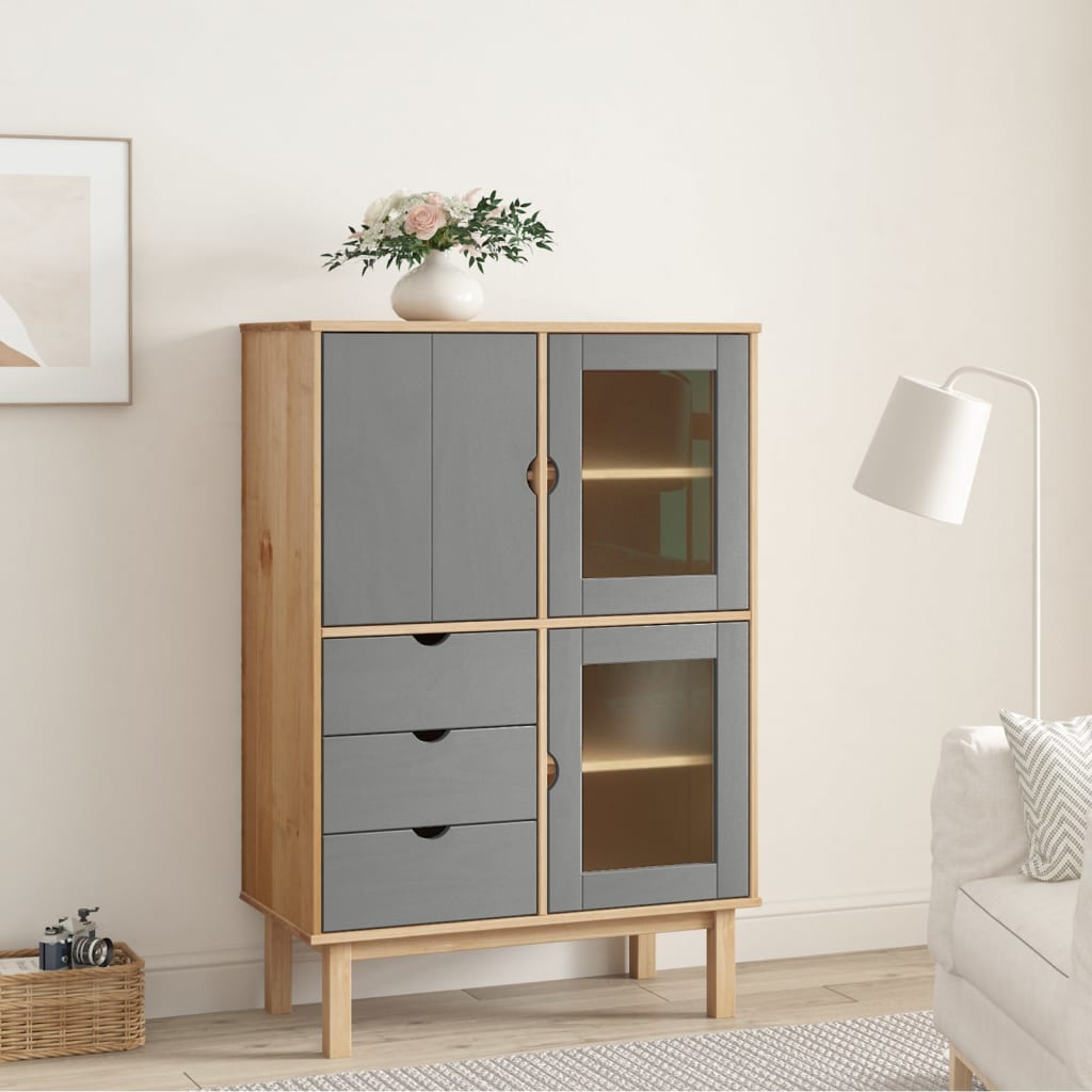 vidaXL Highboard "OTTA" Brown and Grey 85x43x125 cm Solid Wood Pine