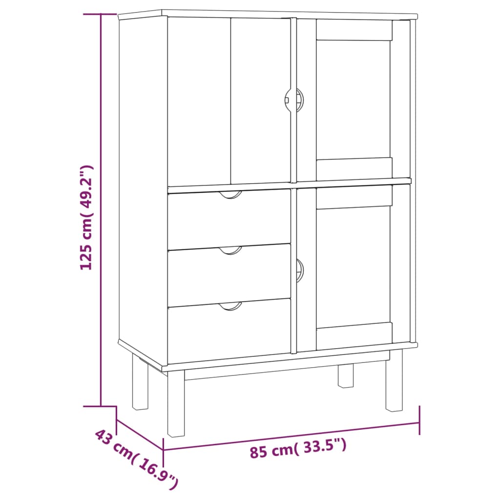 vidaXL Highboard "OTTA" Brown and White 85x43x125 cm Solid Wood Pine
