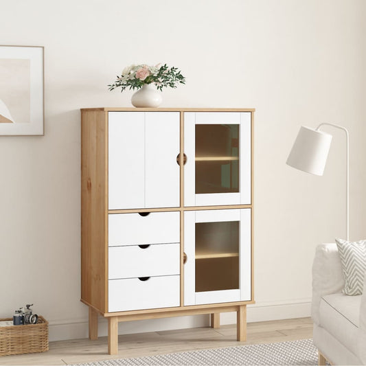vidaXL Highboard "OTTA" Brown and White 85x43x125 cm Solid Wood Pine