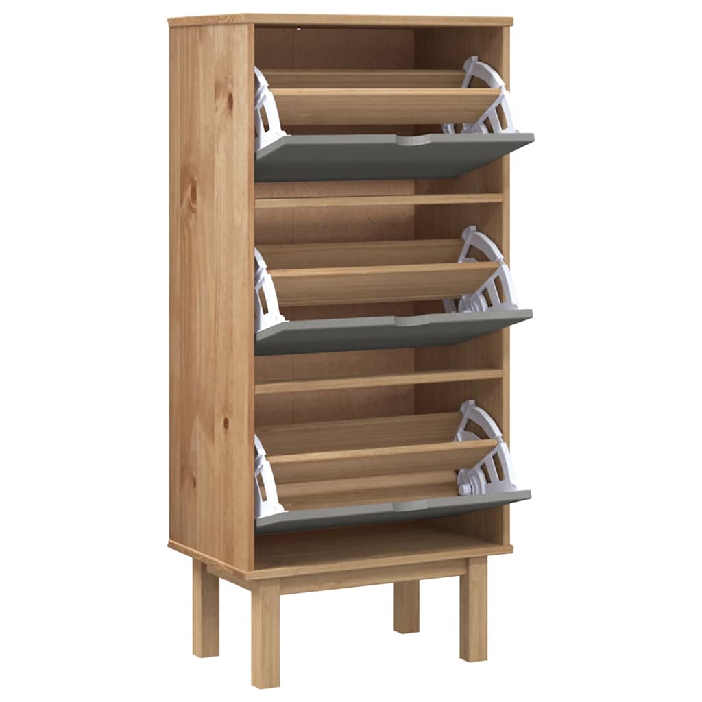 vidaXL Shoe Cabinet OTTA with 3 Drawers Brown&Grey Solid Wood Pine