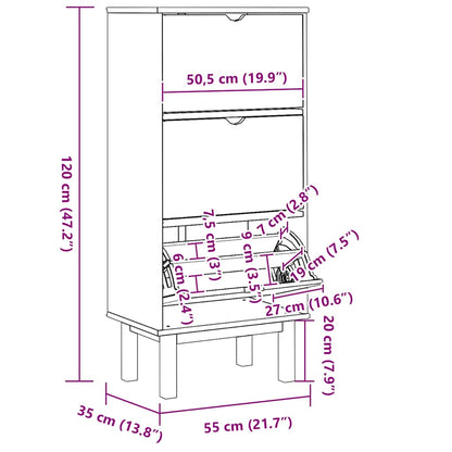 vidaXL Shoe Cabinet OTTA with 3 Drawers Brown&Grey Solid Wood Pine