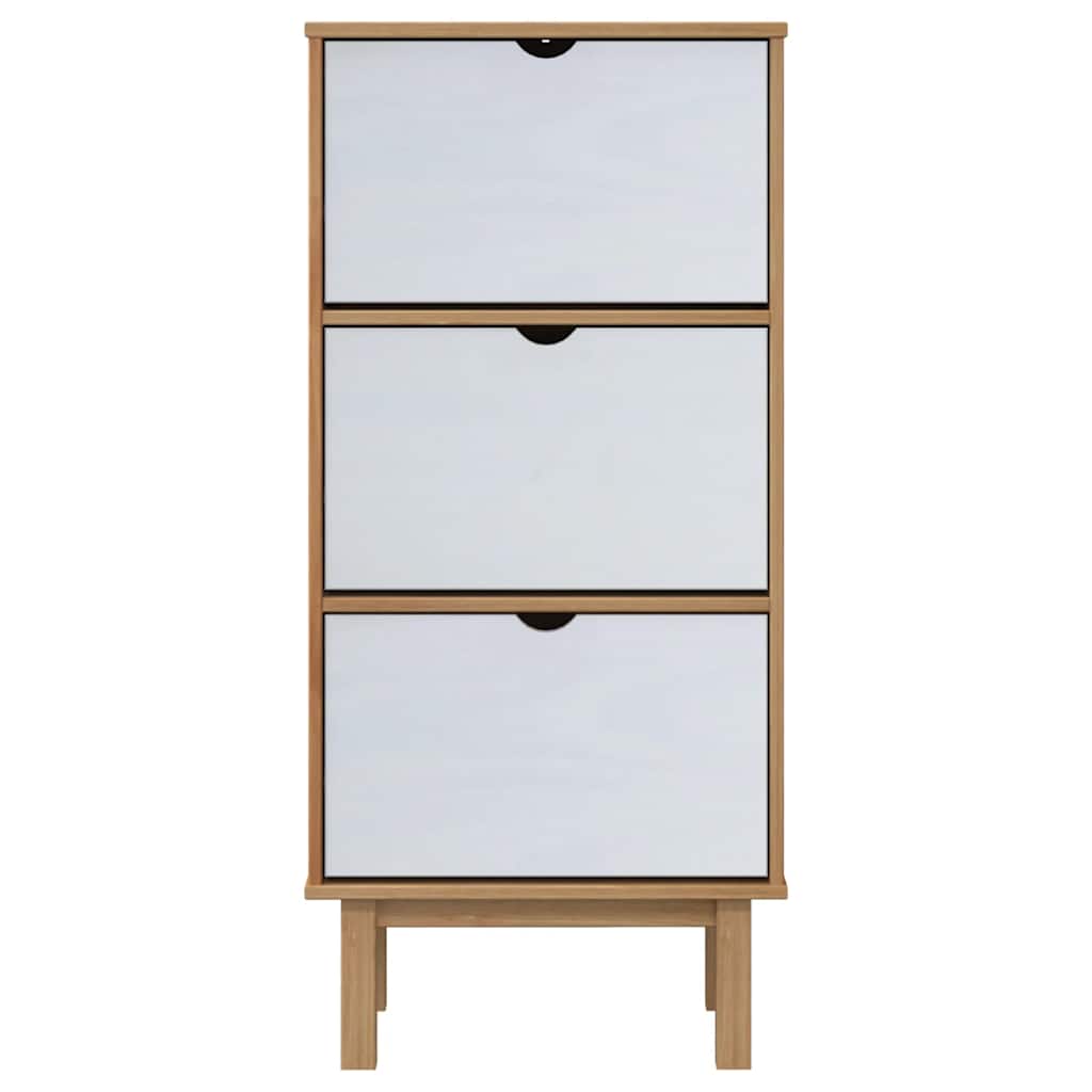 vidaXL Shoe Cabinet OTTA with 3 Drawers Brown&White Solid Wood Pine