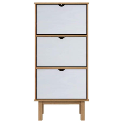 vidaXL Shoe Cabinet OTTA with 3 Drawers Brown&White Solid Wood Pine