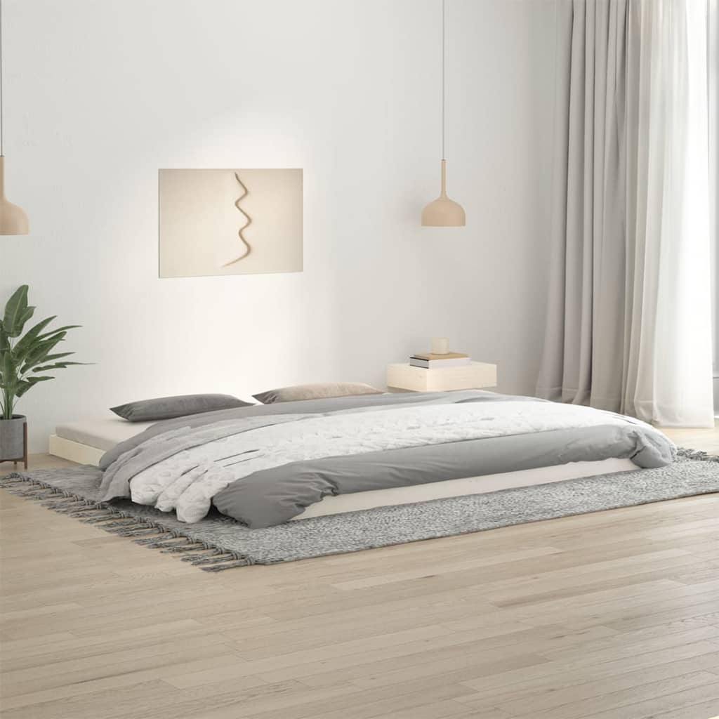 vidaXL Bed Frame | White | Solid pine wood, Plywood | Double | Durable
