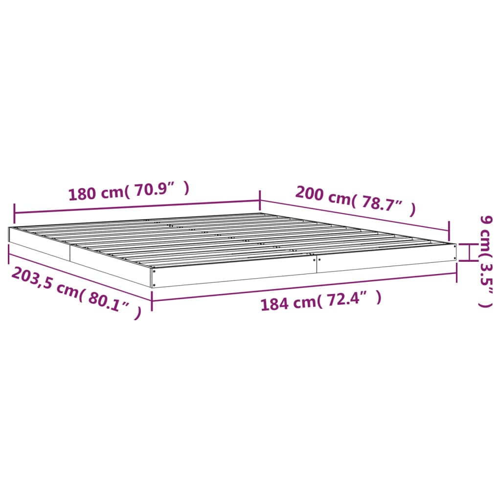 vidaXL Bed Frame without Mattress White 180x200 cm Super King  Solid Wood Pine