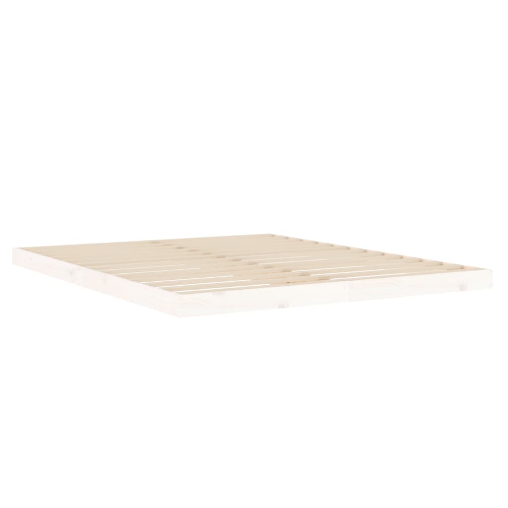 vidaXL Bed Frame | White | Solid Pine Wood, Plywood Slats | Double