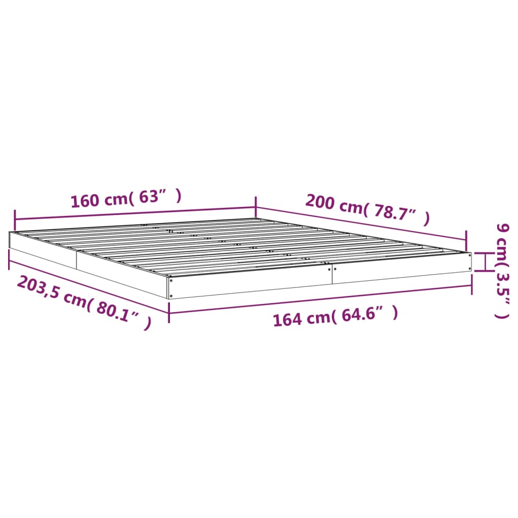 vidaXL Bed Frame | White | Solid Pine Wood, Plywood Slats | Double