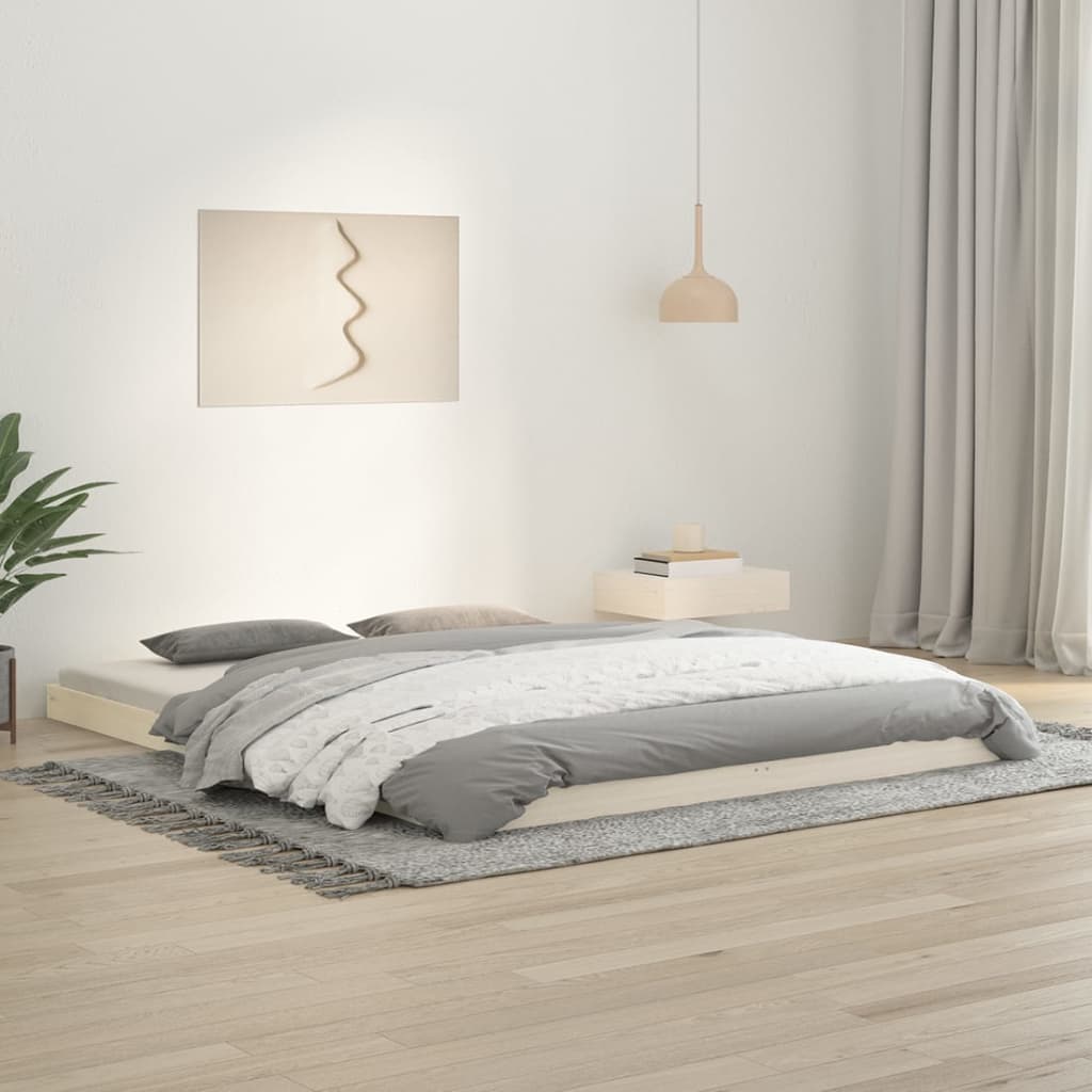 vidaXL Bed Frame | White | Solid Pine Wood, Plywood Slats | Double