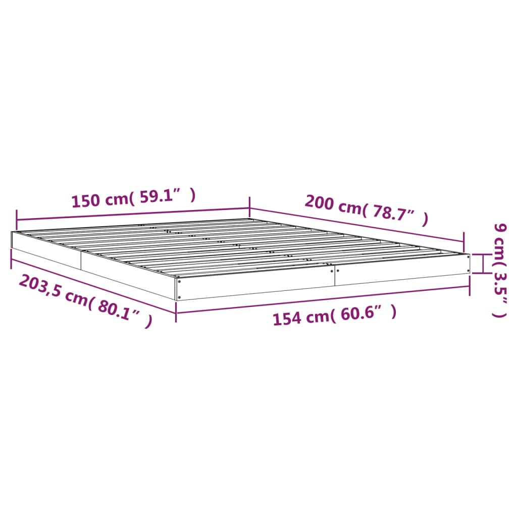 vidaXL Bed Frame without Mattress 150x200 cm King Size King Size Solid Wood Pine