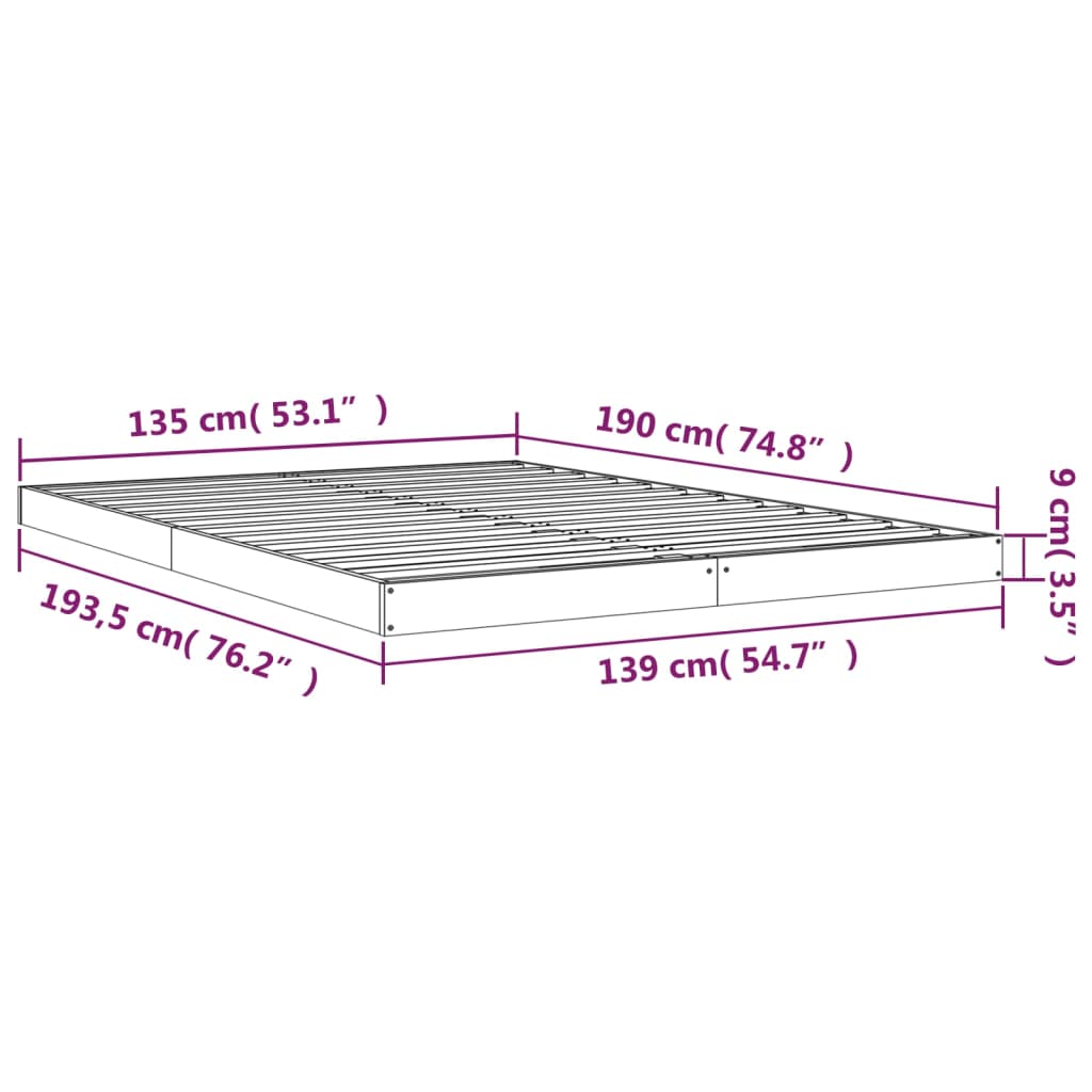 vidaXL Bed Frame without Mattress White 135x190 cm Double  Solid Wood Pine