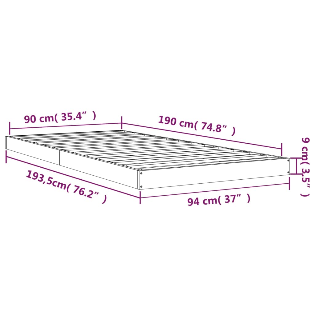vidaXL Bed Frame | White | Solid Pine Wood | Single | Durable | Bed Frame
