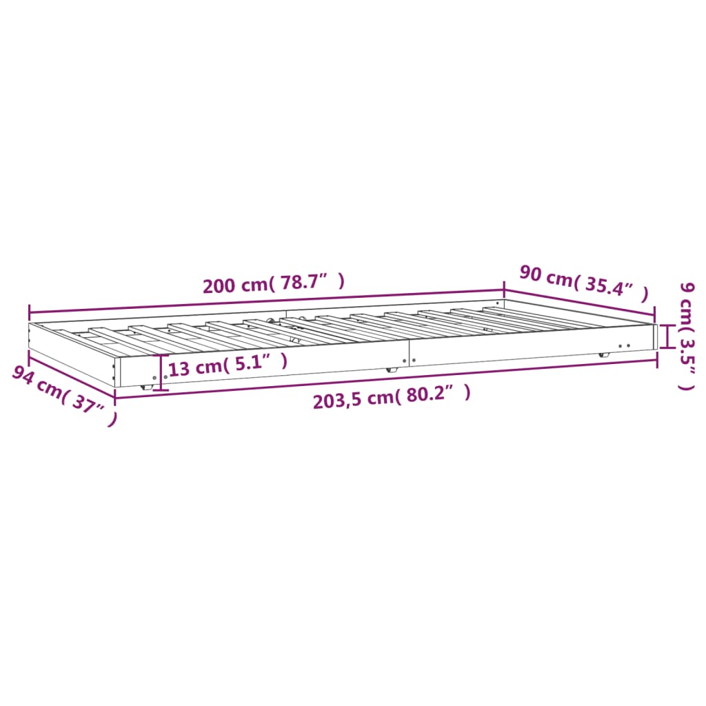 vidaXL Bed Frame without Mattress 90x200 cm Solid Wood Pine