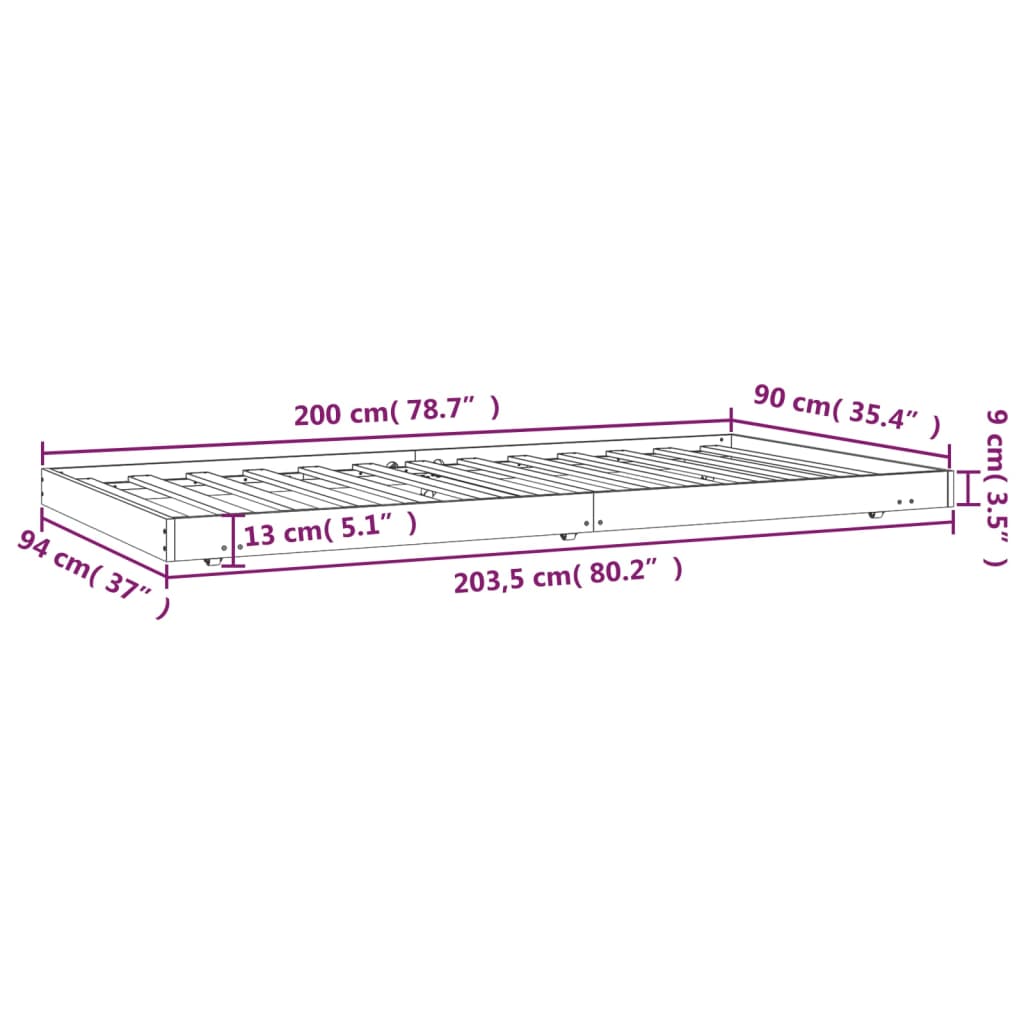 vidaXL Bed Frame without Mattress White 90x200 cm Solid Wood Pine